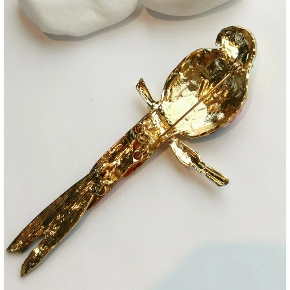 Parrot Bird Statement brooch pin Colourful Enamel Crystal